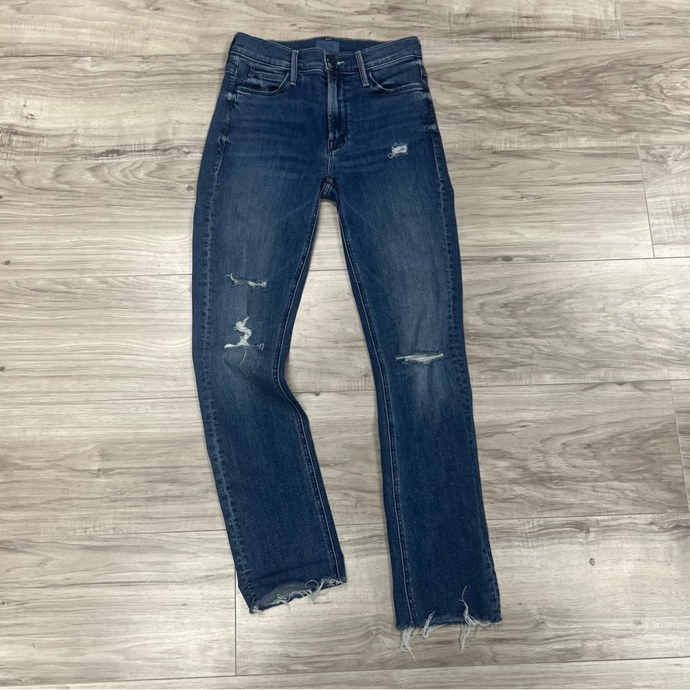 Mother The Mid Rise Dazzler Ankle Fray Jeans in Weekend Warrior Size 24 - Picture 3 of 16